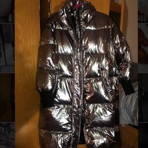 Alice + Olivia metallic long puffer coat